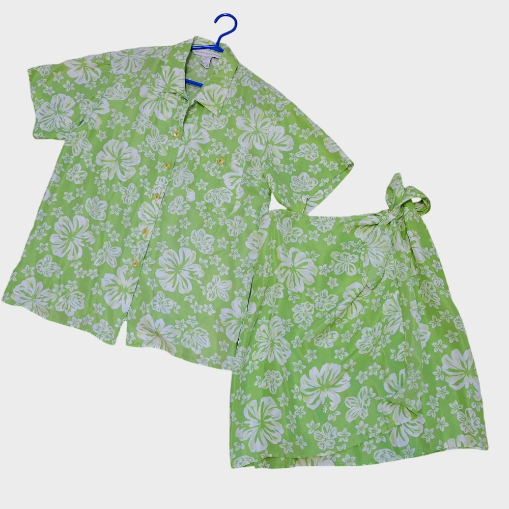 Vintage Silk Blouse and Skirt - Size Medium - Like New - Tropical Vibe
